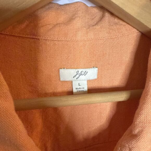 J Jill Womens Utility Jacket 100% Linen Peach Large‎ Button Front Coastal - Picture 4 of 10